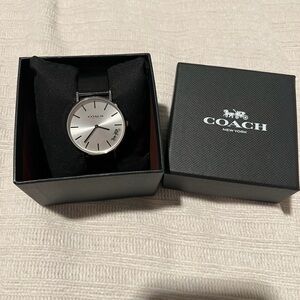 COACH Women’s Perry Silver Dial Black Leather Strap Watch